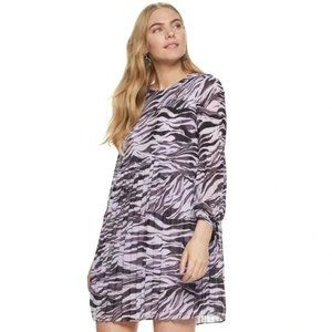 Nine West Crystal Pleated Shift Dress in purple zebra print, Size Medium